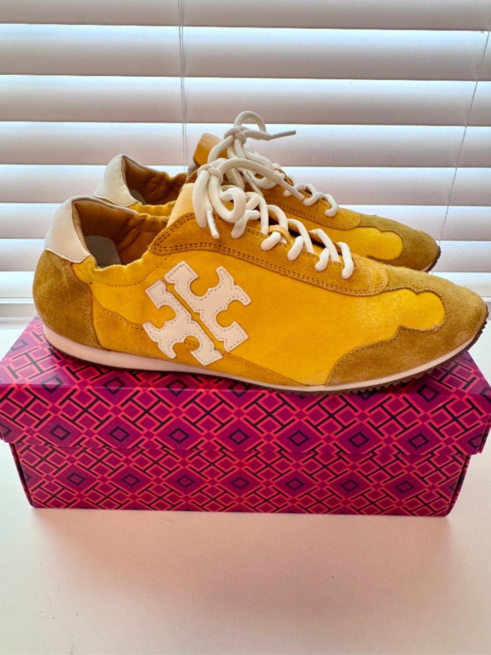 Tory Burch Goldfinch Yellow Suede "Tory" Sneaker with OG Box - Size 8
